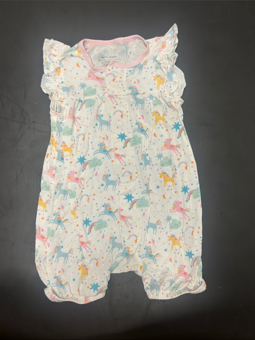 Magnetic Me Unicorn Print Baby Romper - Pastel Pink, Blue & Yellow